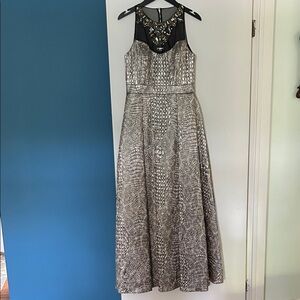 Badgley Mischka black and gold gown